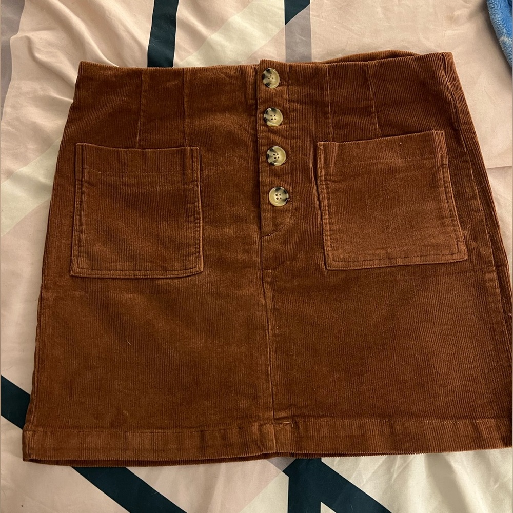 Rewind Brown Corduroy Button Front Mini Skirt
